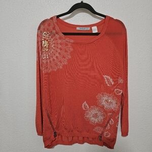 Desigual top with high low with floral design and sequence accents size large